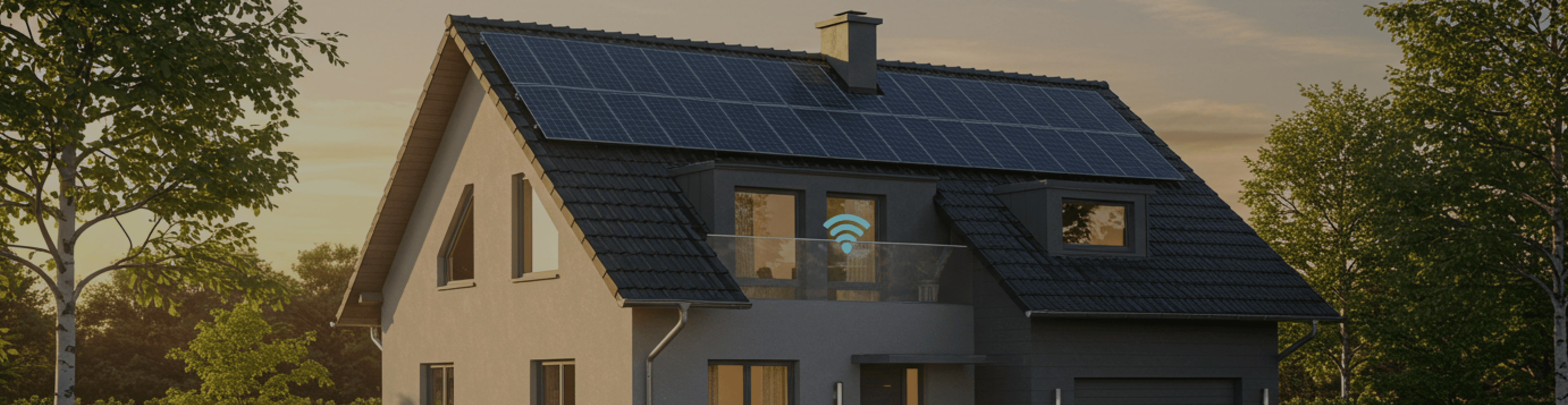 A smart home with wifi icons signalling connectivity